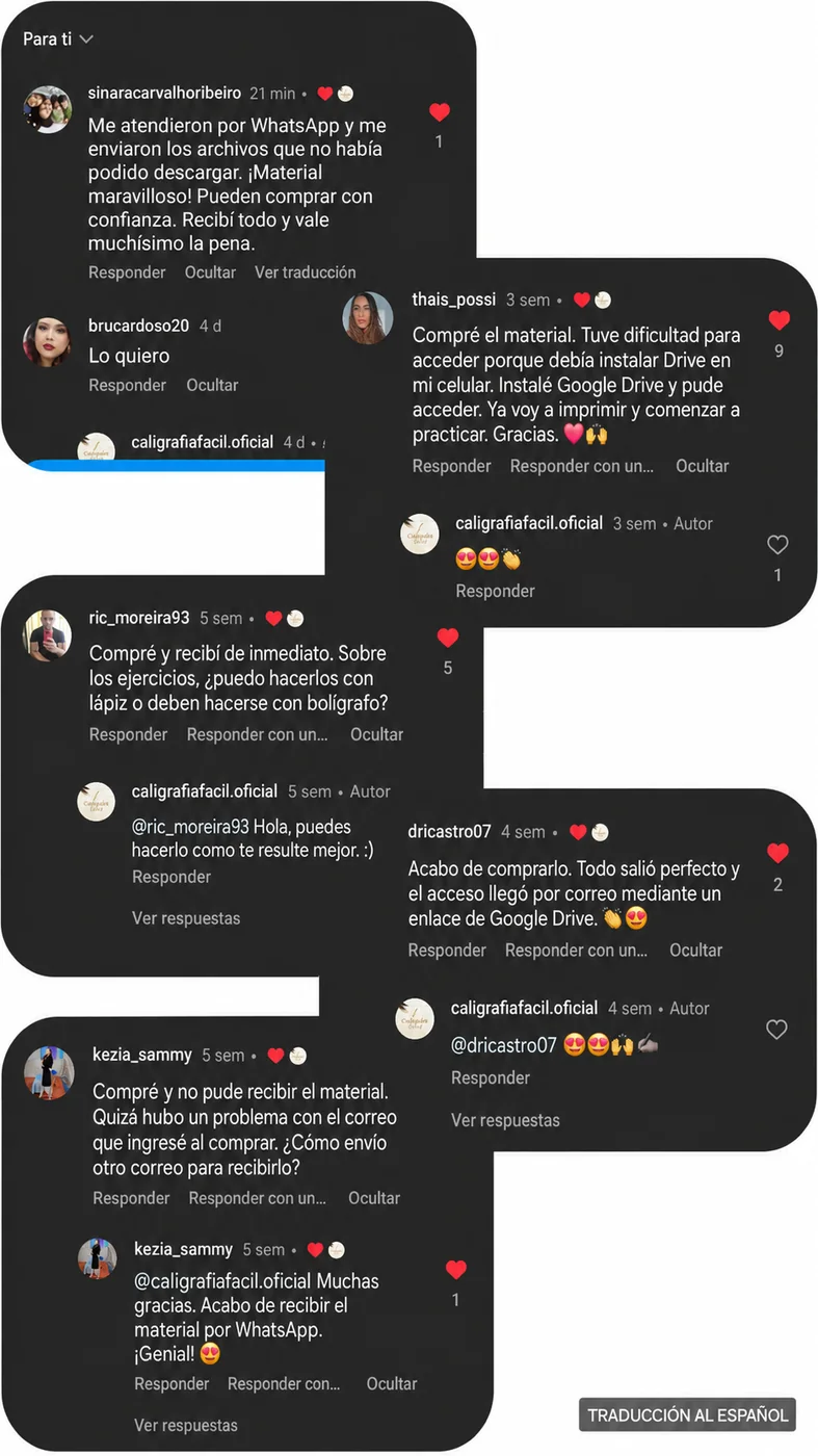 Traducción al español de comentarios de estudiantes